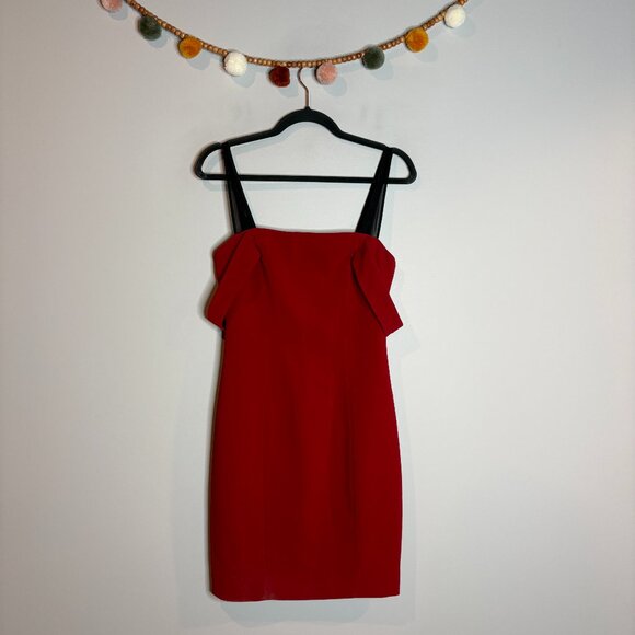 5 a 7 Cinq a Sept red Black Off Shoulder Anova Mini Cocktail Dress - Picture 2 of 7